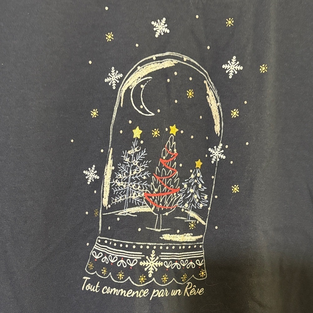 La Vie En Rose Midnight Blue Graphic Tee, snow globe Christmas, print size large - Picture 4 of 6